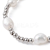4Pcs 4 Style Natural Pearl & Brass Beaded Stretch Bracelets Set for Women BJEW-JB09662-02-5