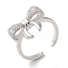 Bowknot Brass Micro Pave Clear Cubic Zirconia Open Cuff Rings for Women LS-RJEW-C098-05P-1