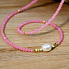 Sweet and Cool Summer Freshwater Pearl Necklaces Pink Glass Beaded Necklaces VX3518-2