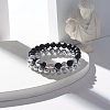 Round Natural Lava Rock & Synthetic Black Stone Beads Energy Power Stretch Bracelets Set BJEW-JB07174-4