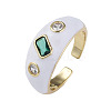 Cubic Zirconia Open Cuff Ring with Enamel RJEW-N035-128E-1