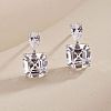 Rhodium Plated 925 Sterling Silver Micro Pave Cubic Zirconia Ear Studs for Women EJEW-P231-96P-2