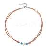Synthetic Turquoise & Natural Pearl Round Beaded 2-Strand Cowhide Leather Cord Necklaces for Women NJEW-JN05828-4