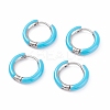 Two Tone 304 Stainless Steel Chunky Huggie Hoop Earrings with Enamel for Women EJEW-C043-11-07P-1