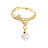 Bowknot Brass Clear Cubic Zirconia Open Cuff Rings RJEW-L120-004G-2