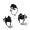 Natural Obsidian Wings Adjustable Rings RJEW-K241-04AS-09-4