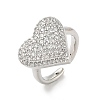 Heart Brass Micro Pave Cubic Zirconia Cuff Rings for Women RJEW-A069-12P-02-4