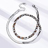 304 Stainless Steel Leopard Print Flat Snake Chain Necklaces for Women NJEW-A044-02B-P-01-1
