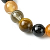 Synthetic Smoky Quartz & Natural Tourmaline & Carnelian & Tiger Eye Round Beaded Stretch Bracelets BJEW-JB10910-04-3