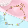 304 Stainless Steel & Synthetic Stone Daisy Flower Chain Anklets for Women LS-AJEW-B031-01G-01-1