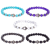 5Pcs 5 Style Natural & Synthetic Mixed Gemstone Round & Hamsa Hand Beaded Stretch Bracelets Set for Women BJEW-AN0001-33-1