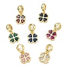 Saint Patrick's Day Brass Pave Cubic Zirconia Shamrock European Dangle Charms KK-P345-04G-1