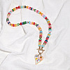 Alloy Enamel Heart Pendant Colorful Glass Rondelle Beaded Necklaces with OT Clasps for Women FS-WG6FAC1-04-4