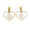 304 Stainless Steel Pave Natural White Shell Heart with Initial Slice Pendants STAS-R168-25G-O-1