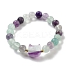 Round & Cat Head Natural Fluorite Beaded Stretch Bracelets for Women BJEW-K251-03E-2