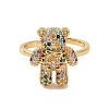 Cubic Zirconia Bear Open Cuff Ring RJEW-P083-01G-01-2
