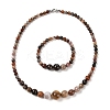 Natural Petrified Wood Round Beads Bracelets & Necklaces Sets SJEW-L132-25-1