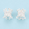 925 Sterling Silver Pave Clear Cubic Zirconia Flower Beads STER-T008-40S-1