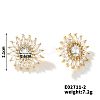 3D Sunflower Copper & Zircon Stud Earrings Fashionable Luxury Japanese Style FV5287-2-1