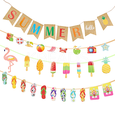 5 Bags 5 Style Summer Birthday Theme Paper Hanging Decorations & Flag Banners HJEW-GA0001-46-1