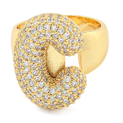 Brass Micro Pave Clear Cubic Zirconia Letter Open Cuff Ring for Women RJEW-M173-01G-C-1