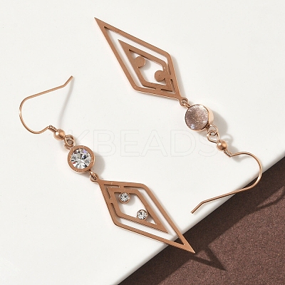 304 Stainless Steel Rhombus Dangle Earrings EJEW-Z129-10RG-1