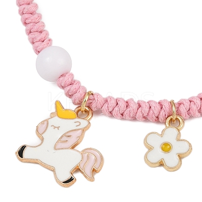 Flower & Unicorn Alloy Enamel Charm Bracelets BJEW-JB11696-03-1