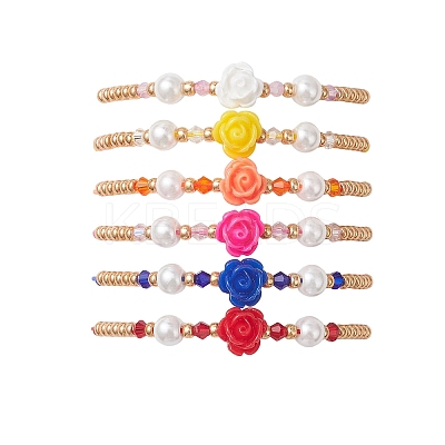 6Pcs Glass Seed Bead & Resin Braided Beaded Bracelets BJEW-MZ00307-1