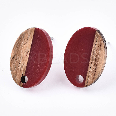 Opaque Resin & Walnut Wood Stud Earring Findings MAK-N032-004A-B02-1