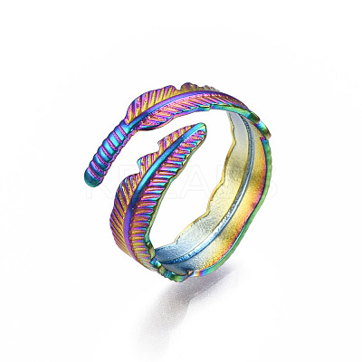 Feather Cuff Rings RJEW-N038-028-1