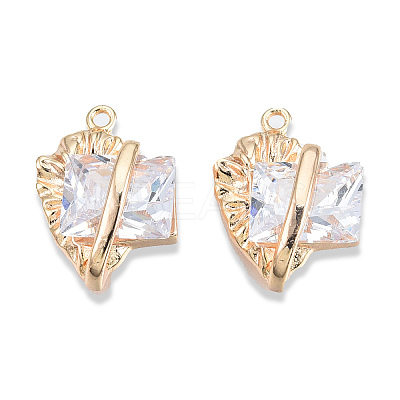Brass Pave Clear Cubic Zirconia Pendants KK-N232-474LG-1