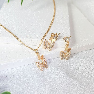 Butterfly Alloy Rhinestone Pendant Necklaces & Stud Earrings Sets for Women FS-WGF94CB-01-1