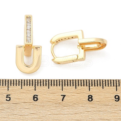 Brass Clear Cubic Zirconia U-Shaped Hoop Earrings EJEW-Q016-20G-1