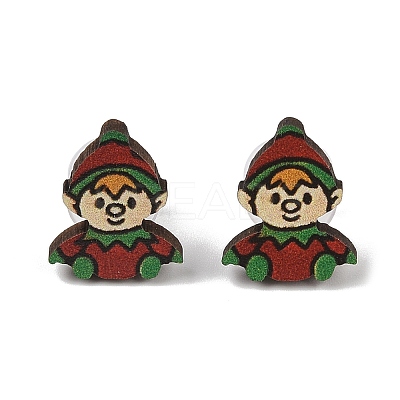 Christmas Theme Wood Stud Earrings EJEW-U016-06P-04-1