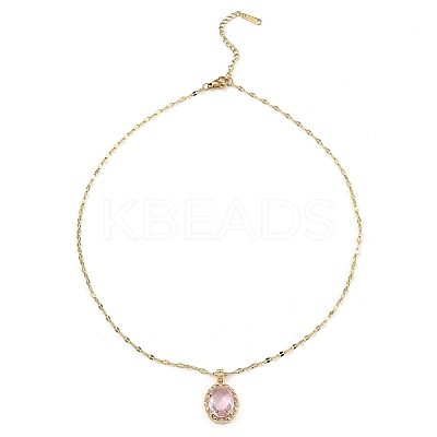 Oval Light Gold Brass Micro Pave Cubic Zirconia Pendant Necklaces NJEW-E105-23KCG-1