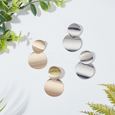 2 Pairs 2 Colors Alloy Double Flat Round Dangle Stud Earrings for Women EJEW-AN0001-84-1