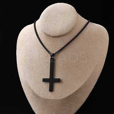 304 Stainless Steel Christian Upside Down Cross Pendant Box Chain Necklaces NJEW-NH0001-07EB-1