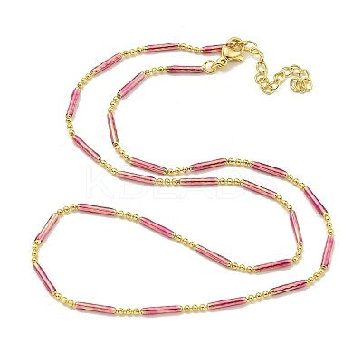 Brass Enamel Column Link Chain Necklaces NJEW-H039-02A-01G-1