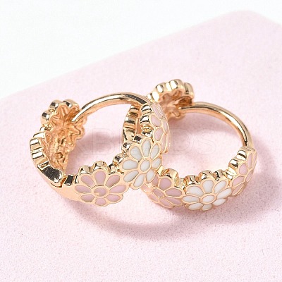 Daisy Brass Enamel Hoop Earrings for Women LS-EJEW-G434-01G-02-1