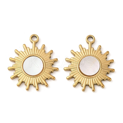 304 Stainless Steel Natural White Shell Pendants STAS-L288-15G-02-1