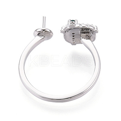 Gift Box Shape Brass Micro Pave Clear Cubic Zirconia & Glass Cuff Ring Settings KK-T076-44P-1