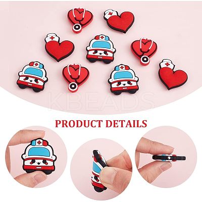 9Pcs 3 Style Hospital Theme Food Grade Eco-Friendly Silicone Focal Beads SIL-CA0001-35-1