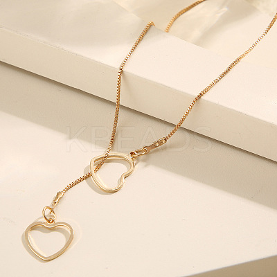 Double Hollow Heart Alloy Lariat Necklaces for Women FS-WG9B5F3-02-1