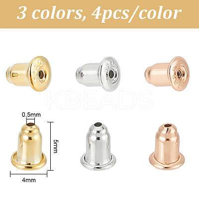 6 Pairs 3 Colors 925 Sterling Silver Bullet Ear Nuts STER-DR0001-02-1