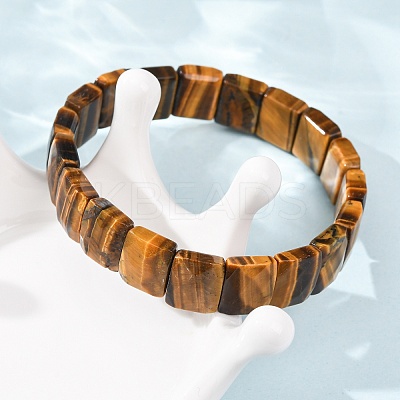 Natural Tiger Eye Beaded Stretch Bracelets for Unisex G-K303-02A-1