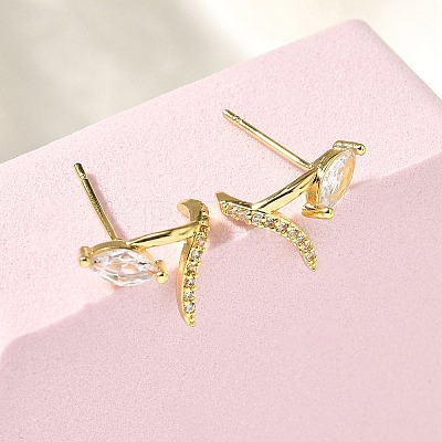 Horse Eye Brass Micro Pave Clear Cubic Zirconia Stud Earrings EJEW-R018-04G-1