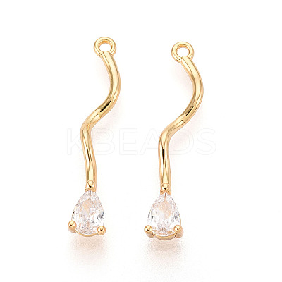 Brass Micro Pave Clear Cubic Zirconia Pendants KK-T078-01G-01-1