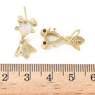 Brass Micro Pave Cubic Zirconia Fish Dangle Stud Earrings EJEW-K320-01G-23-1