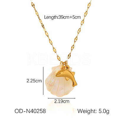 Ocean Theme Natural Shell & 304 Stainless Steel Pendant Dapped Chain Necklaces for Women FS-WG58500-05-1