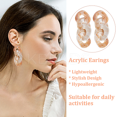 4 Pairs 4 Colors Horse Eye Acrylic Dangle Stud Earrings with Steel Iron Pins for Women EJEW-AN0004-11-1